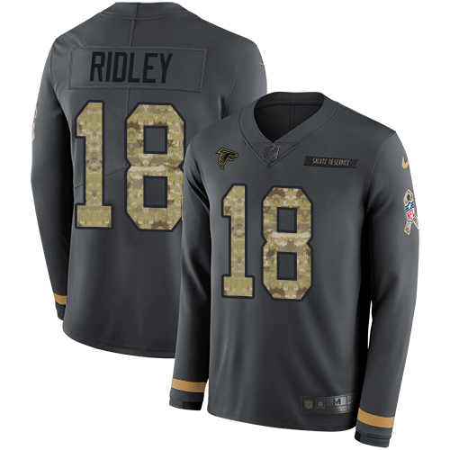 Personalized Falcons #18 Calvin Ridley Anthracite Salute to Service Men’s Stitched NFL Limited Therma Long Sleeve Jersey