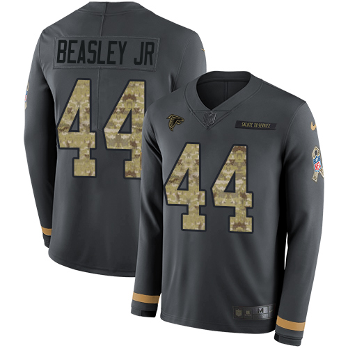 Personalized Falcons #44 Vic Beasley Jr Anthracite Salute to Service Men’s Stitched NFL Limited Therma Long Sleeve Jersey