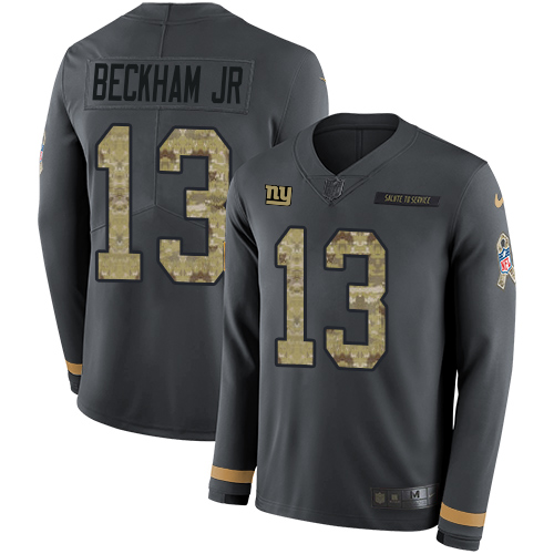 Personalized Giants #13 Odell Beckham Jr Anthracite Salute to Service Men’s Stitched NFL Limited Therma Long Sleeve Jersey
