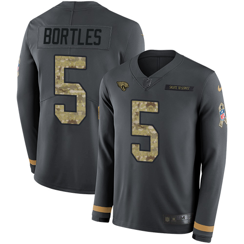 Personalized Jaguars #5 Blake Bortles Anthracite Salute to Service Men’s Stitched NFL Limited Therma Long Sleeve Jersey