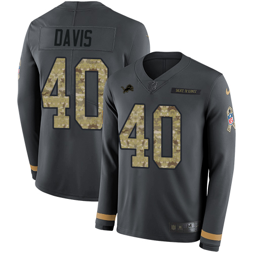 Personalized Lions #40 Jarrad Davis Anthracite Salute to Service Men’s Stitched NFL Limited Therma Long Sleeve Jersey