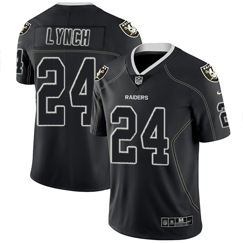 Personalized Raiders #24 Marshawn Lynch Lights Out Black Men’s Stitched NFL Limited Rush Jersey