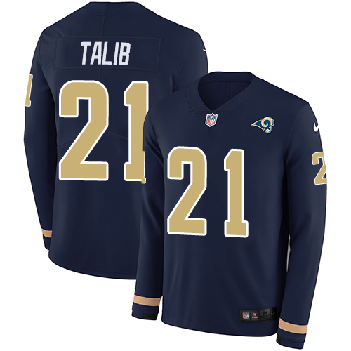 Personalized Rams #21 Aqib Talib Navy Blue Team Color Men’s Stitched NFL Limited Therma Long Sleeve Jersey