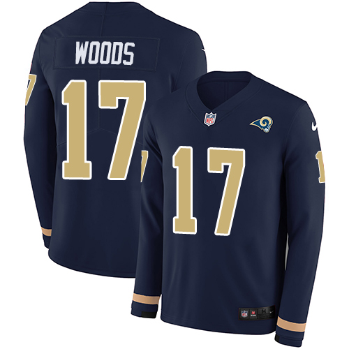 Personalized Rams #17 Robert Woods Navy Blue Team Color Men’s Stitched NFL Limited Therma Long Sleeve Jersey