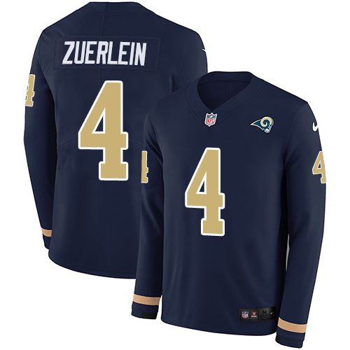 Personalized Rams #4 Greg Zuerlein Navy Blue Team Color Men’s Stitched NFL Limited Therma Long Sleeve Jersey
