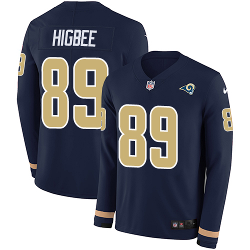 Personalized Rams #89 Tyler Higbee Navy Blue Team Color Men’s Stitched NFL Limited Therma Long Sleeve Jersey