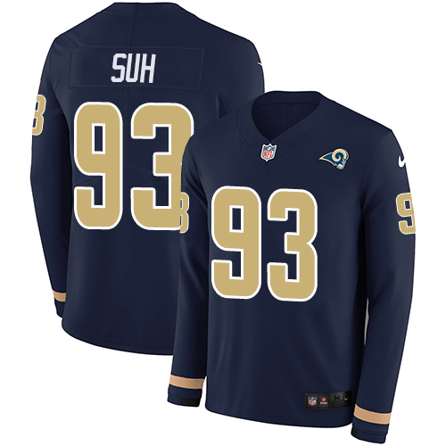 Personalized Rams #93 Ndamukong Suh Navy Blue Team Color Men’s Stitched NFL Limited Therma Long Sleeve Jersey