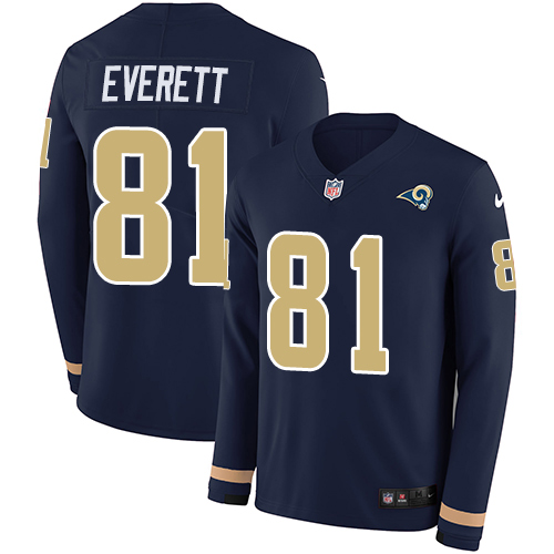 Personalized Rams #81 Gerald Everett Navy Blue Team Color Men’s Stitched NFL Limited Therma Long Sleeve Jersey