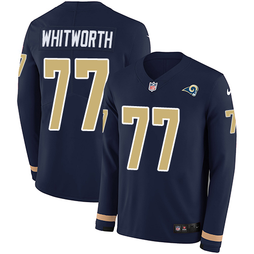 Personalized Rams #77 Andrew Whitworth Navy Blue Team Color Men’s Stitched NFL Limited Therma Long Sleeve Jersey