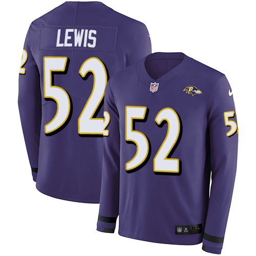 Personalized Ravens #52 Ray Lewis Purple Team Color Men’s Stitched NFL Limited Therma Long Sleeve Jersey