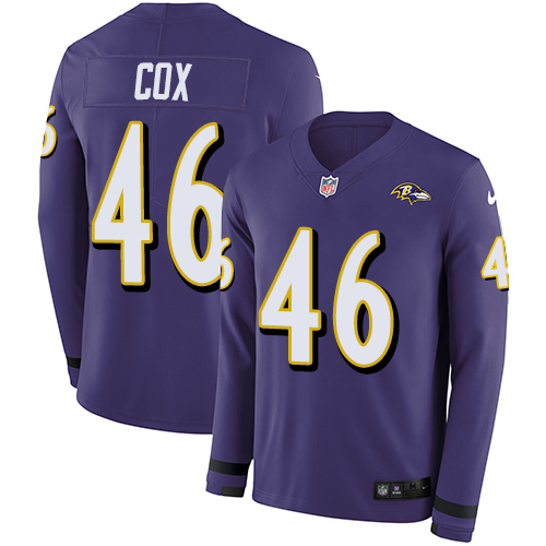 Personalized Ravens #46 Morgan Cox Purple Team Color Men’s Stitched NFL Limited Therma Long Sleeve Jersey