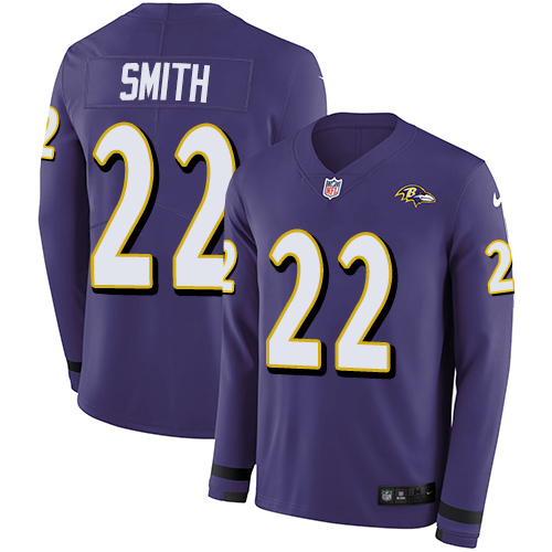 Personalized Ravens #22 Jimmy Smith Purple Team Color Men’s Stitched NFL Limited Therma Long Sleeve Jersey