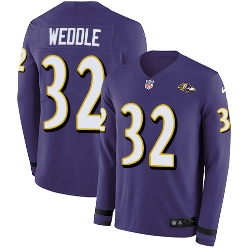 Personalized Ravens #32 Eric Weddle Purple Team Color Men’s Stitched NFL Limited Therma Long Sleeve Jersey