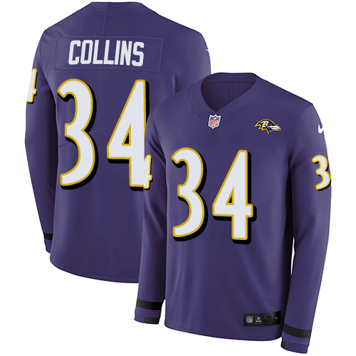 Personalized Ravens #34 Alex Collins Purple Team Color Men’s Stitched NFL Limited Therma Long Sleeve Jersey