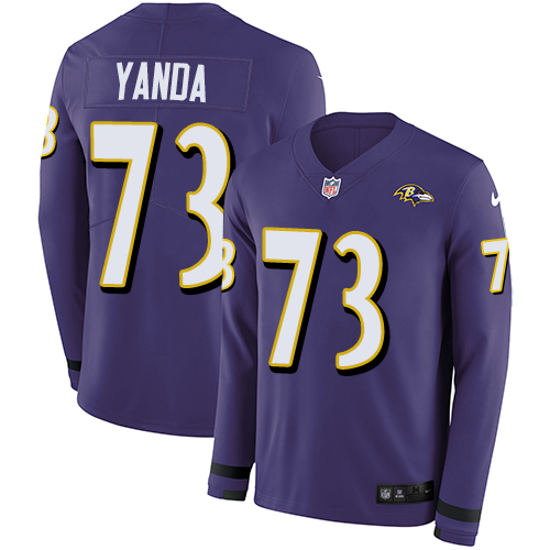 Personalized Ravens #73 Marshal Yanda Purple Team Color Men’s Stitched NFL Limited Therma Long Sleeve Jersey