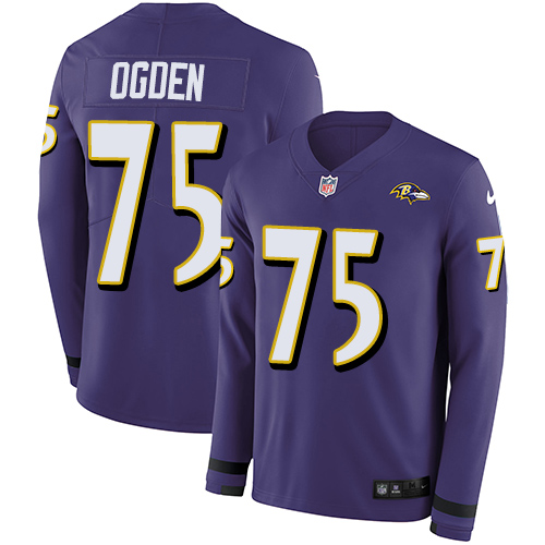 Personalized Ravens #75 Jonathan Ogden Purple Team Color Men’s Stitched NFL Limited Therma Long Sleeve Jersey