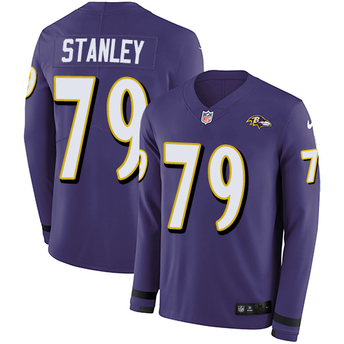 Personalized Ravens #79 Ronnie Stanley Purple Team Color Men’s Stitched NFL Limited Therma Long Sleeve Jersey