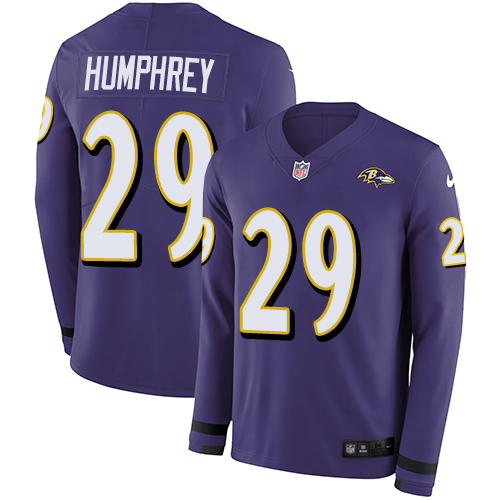 Personalized Ravens #29 Marlon Humphrey Purple Team Color Men’s Stitched NFL Limited Therma Long Sleeve Jersey