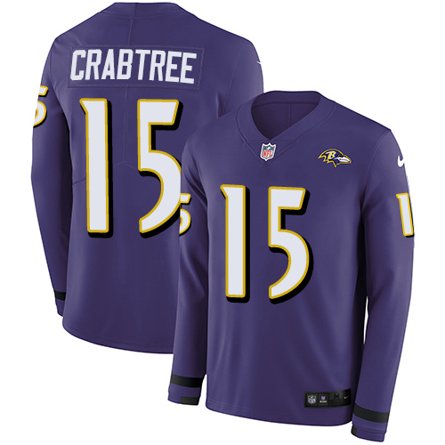 Personalized Ravens #15 Michael Crabtree Purple Team Color Men’s Stitched NFL Limited Therma Long Sleeve Jersey