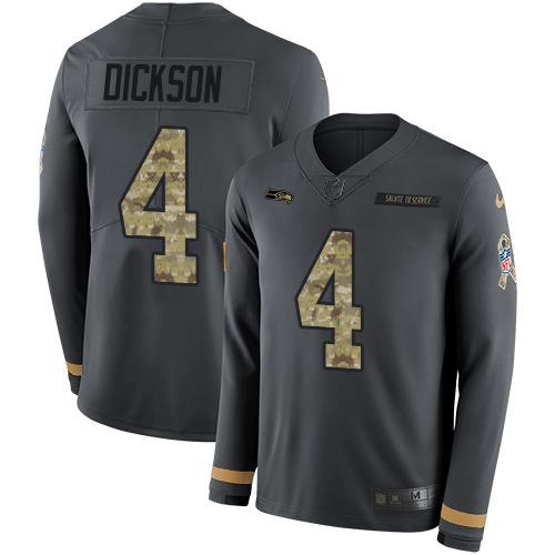 Personalized Seahawks #4 Michael Dickson Anthracite Salute to Service Men’s Stitched NFL Limited Therma Long Sleeve Jersey