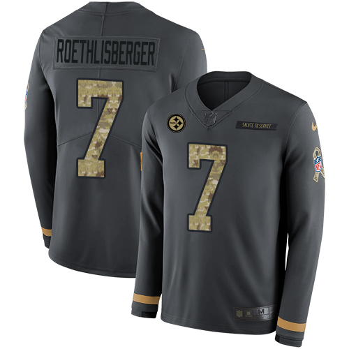 Personalized Steelers #7 Ben Roethlisberger Anthracite Salute to Service Men’s Stitched NFL Limited Therma Long Sleeve Jersey
