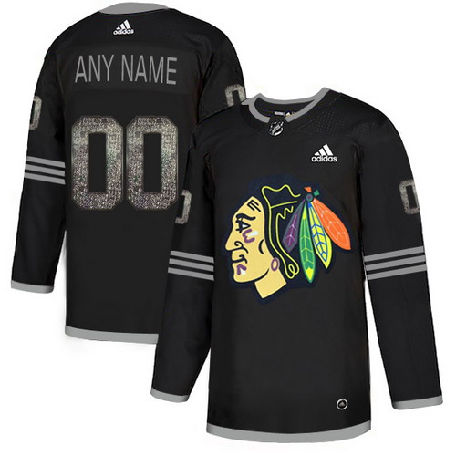 Personalized Blackhawks Black Shadow Logo Print Men’sized Jersey