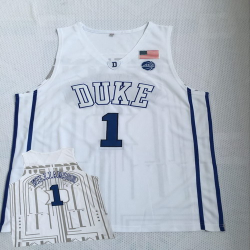 Personalized Duke Blue Devils 1 Zion Williamson White College Basketball Jersey
