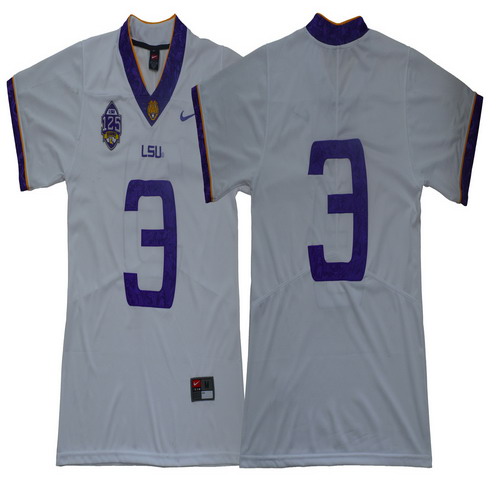 Personalized LSU Tigers #3 White 125 Sesons College Football Jersey