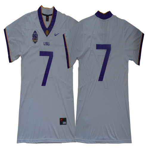 Personalized LSU Tigers #7 White 125 Sesons College Football Jersey