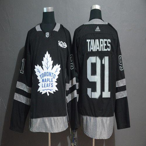 Personalized Maple Leafs 91 John Tavares Black 1917-2017 100th Anniversary Jersey
