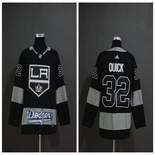 Personalized LA Kings With Dodgers 32 Jonathan Quick Black Jersey
