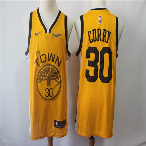 Personalized Warriors 30 Stephen Curry Yellow 2018-19 Earned Edition Swingman Jersey