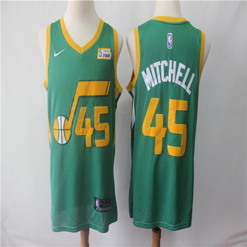Personalized Jazz 45 Donovan Mitchell Green 2018-19 Earned Edition Swingman Jersey