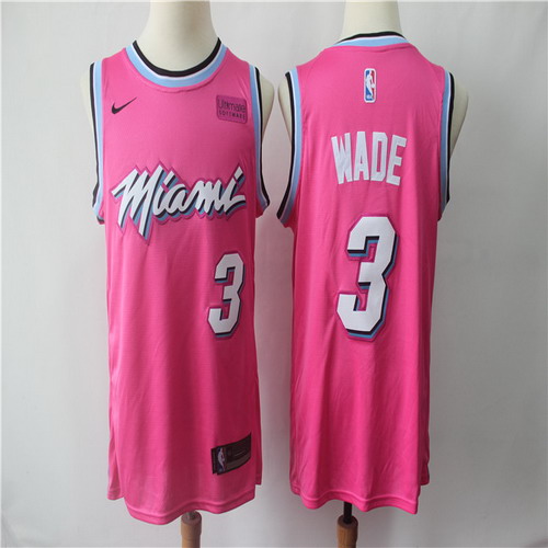 Personalized Heat 3 Dwyane Wade Pink 2018-19 Earned Edition Swingman Jersey