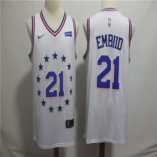 Personalized 76ers 21 Joel Embiid White 2018-19 Earned Edition Swingman Jersey