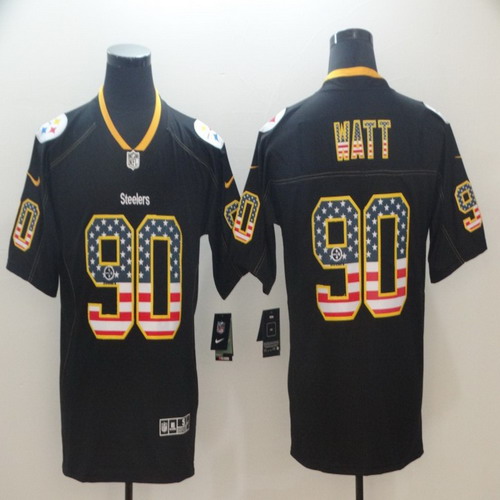 Personalized Steelers 90 T.J. Watt Black USA Flag Fashion Limited Jersey