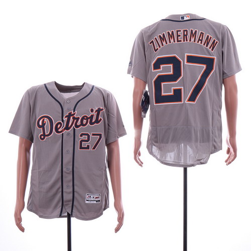 Personalized Tigers 27 Jordan Zimmermann Gray Flexbase Jersey