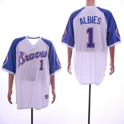 Personalized Braves 1 Ozzie Albies White Throwback Jersey