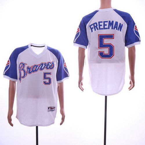 Personalized Braves 5 Freddie Freeman White Throwback Jersey