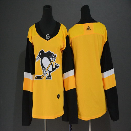 Personalized Women Penguins Blank Yellow Women Jersey