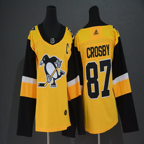 Personalized Women Penguins 87 Sidney Crosby Yellow Women Jersey