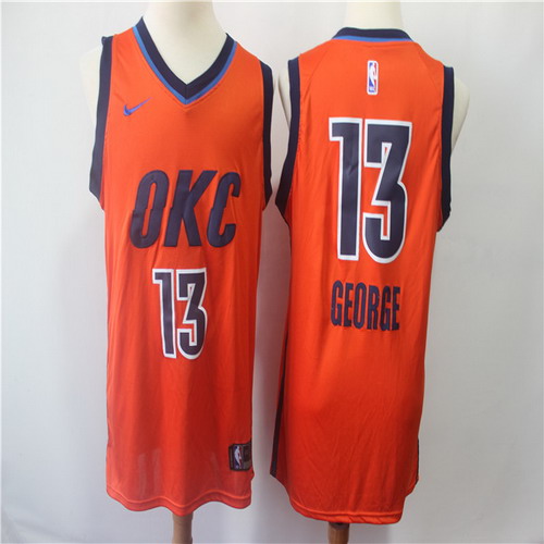 Personalized Thunder 13 Paul George Orange 2018-19 Earned Edition Swingman Jersey