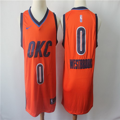 Personalized Thunder 0 Russell Westbrook Orange 2018-19 Earned Edition Swingman Jersey