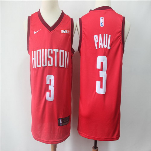 Personalized Rockets 3 Chris Paul Red 2018-19 Earned Edition Swingman Jersey