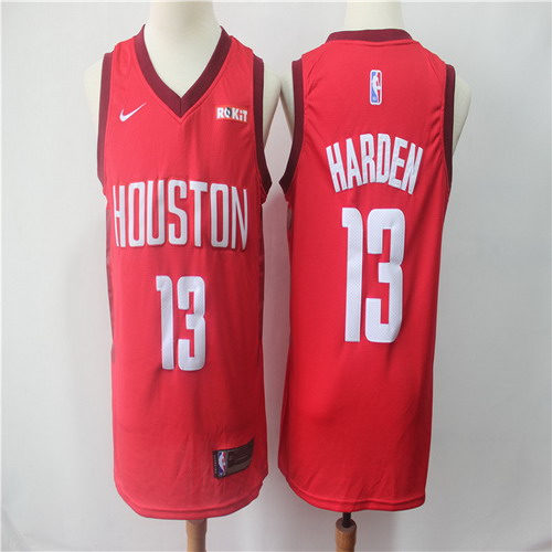 Personalized Rockets 13 James Harden Red 2018-19 Earned Edition Swingman Jersey