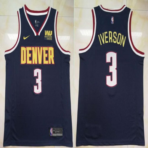 Personalized Nuggets 3 Allen Iverson Navy Swingman Jersey