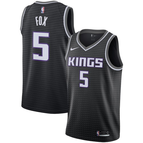 Personalized Kings 5 De’Aaron Fox Black Swingman Jersey
