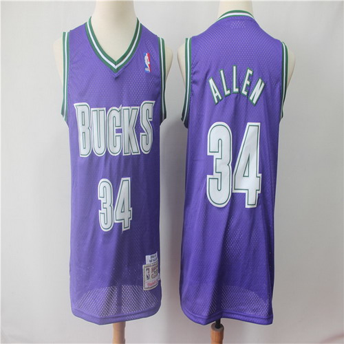 Personalized Bucks 34 Ray Allen Purple Hardwood Classics Jersey