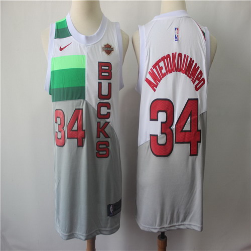 Personalized Bucks 34 Giannis Antetokounmpo White 2018-19 Earned Edition Swingman Jersey