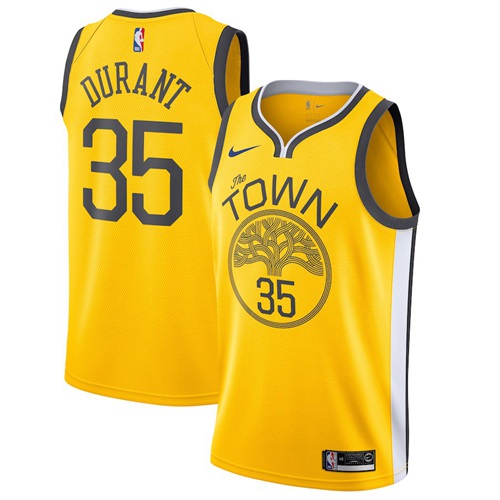 Personalized Warriors #35 Kevin Durant Gold NBA Swingman Earned Edition Jersey